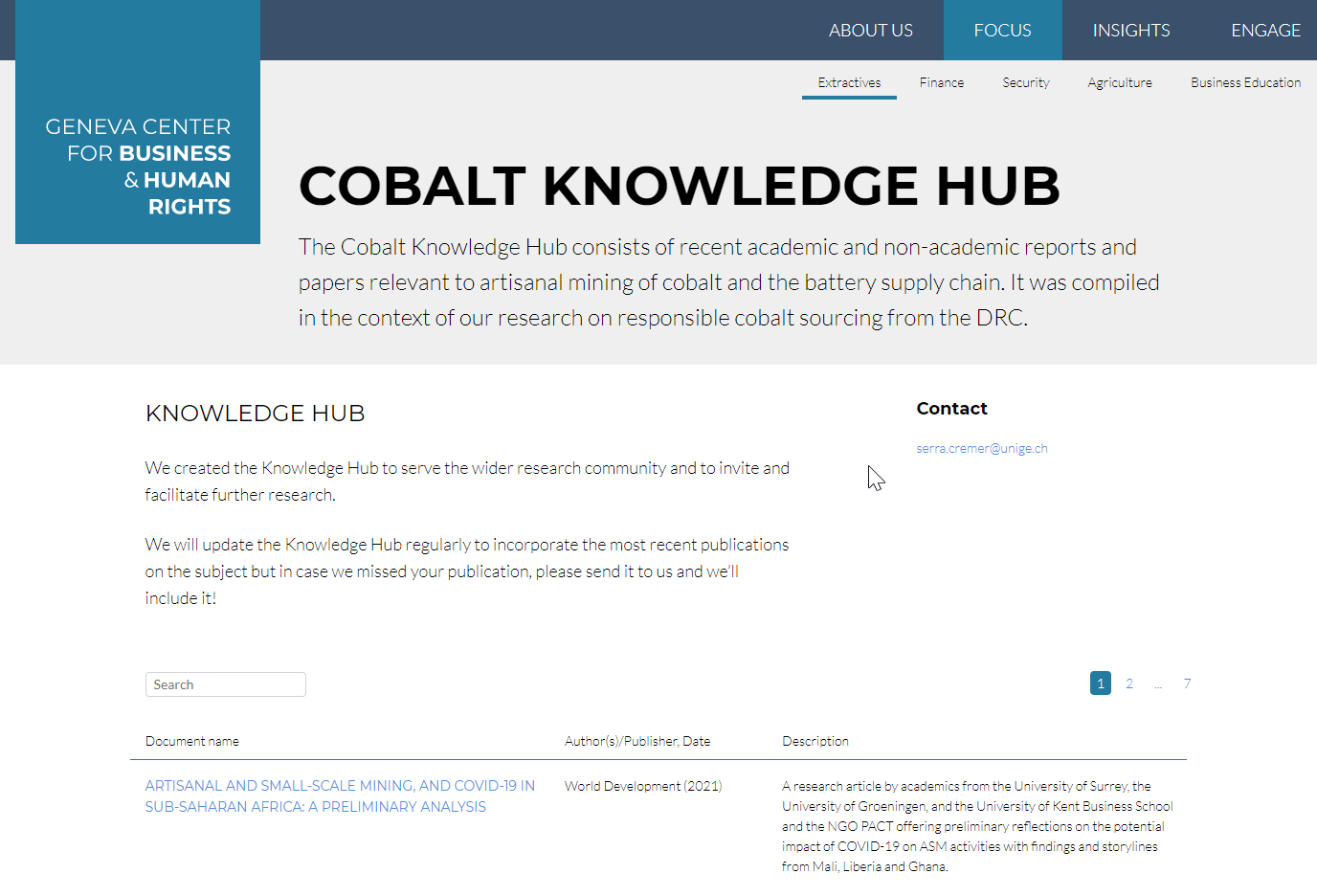 Printscreen of the GCBHR Cobalt Knowledge Hub webpage