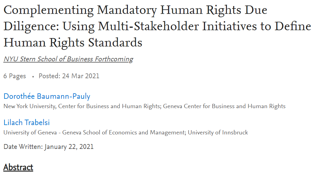 Insights / “Complementing Mandatory Human Rights Due Diligence: Using ...