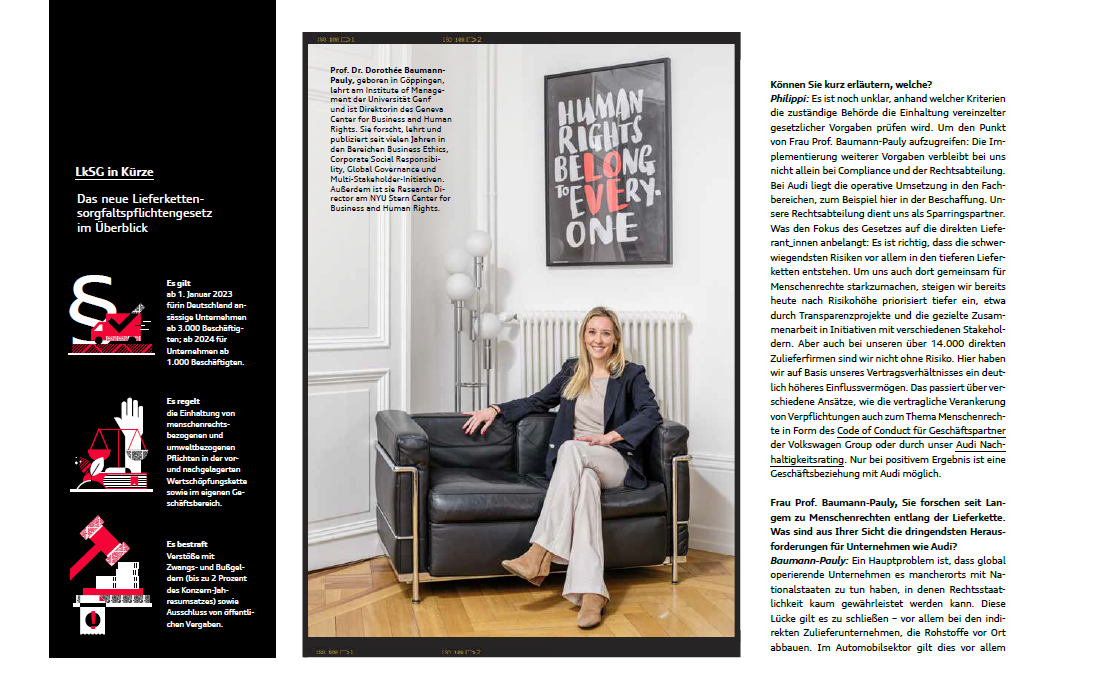 Second page of the article, including a picture of Dorothée Baumann-Pauly sitting on an armchair