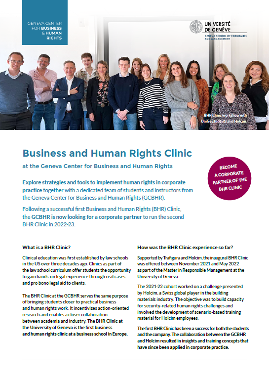 First half page of the brochure including a picture of the 2021 BHR Clinic students and partners
